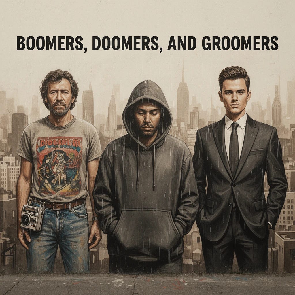 Boomers, doomers, and groomers