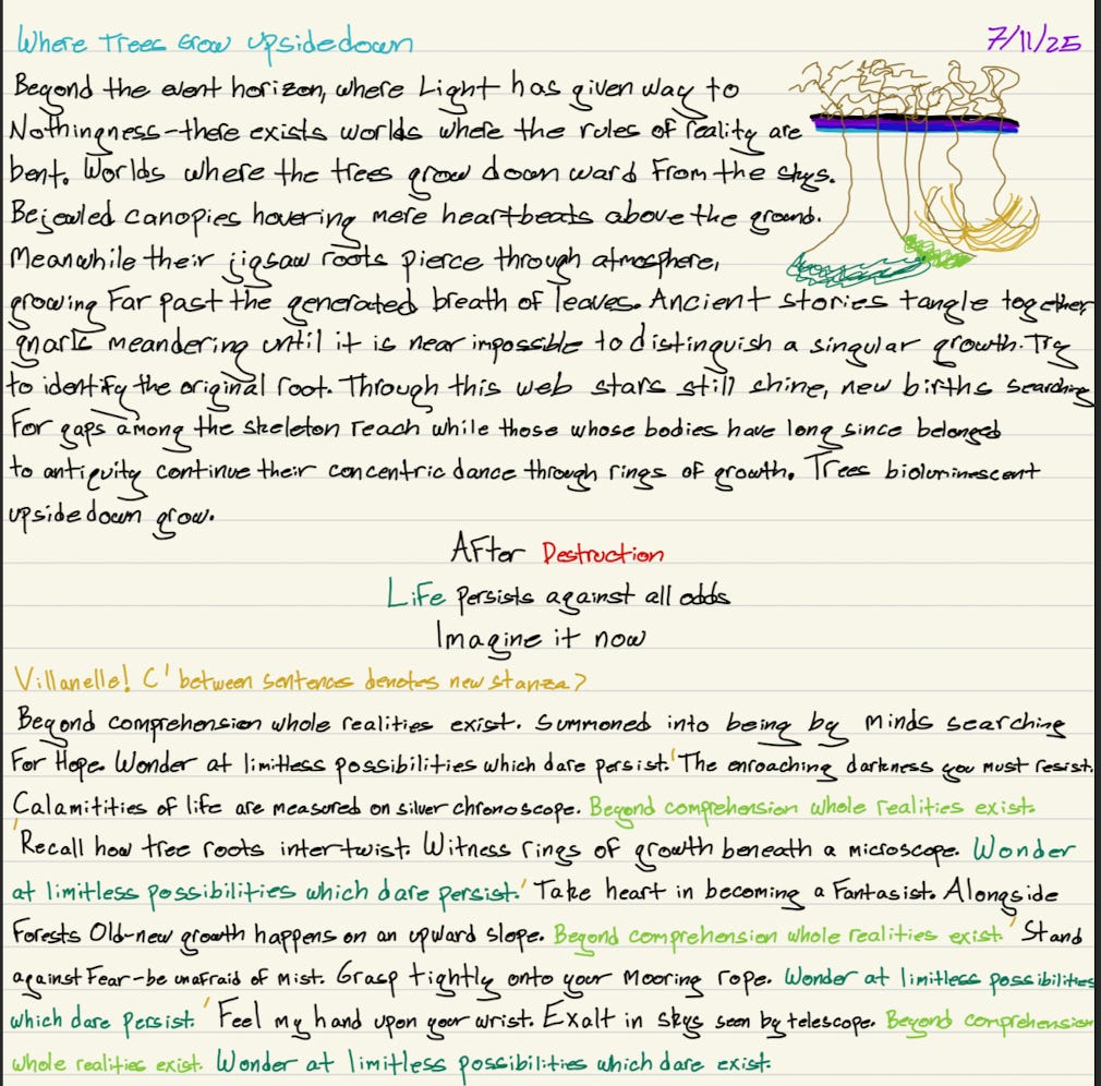 Screenshot of first handwritten draft 
