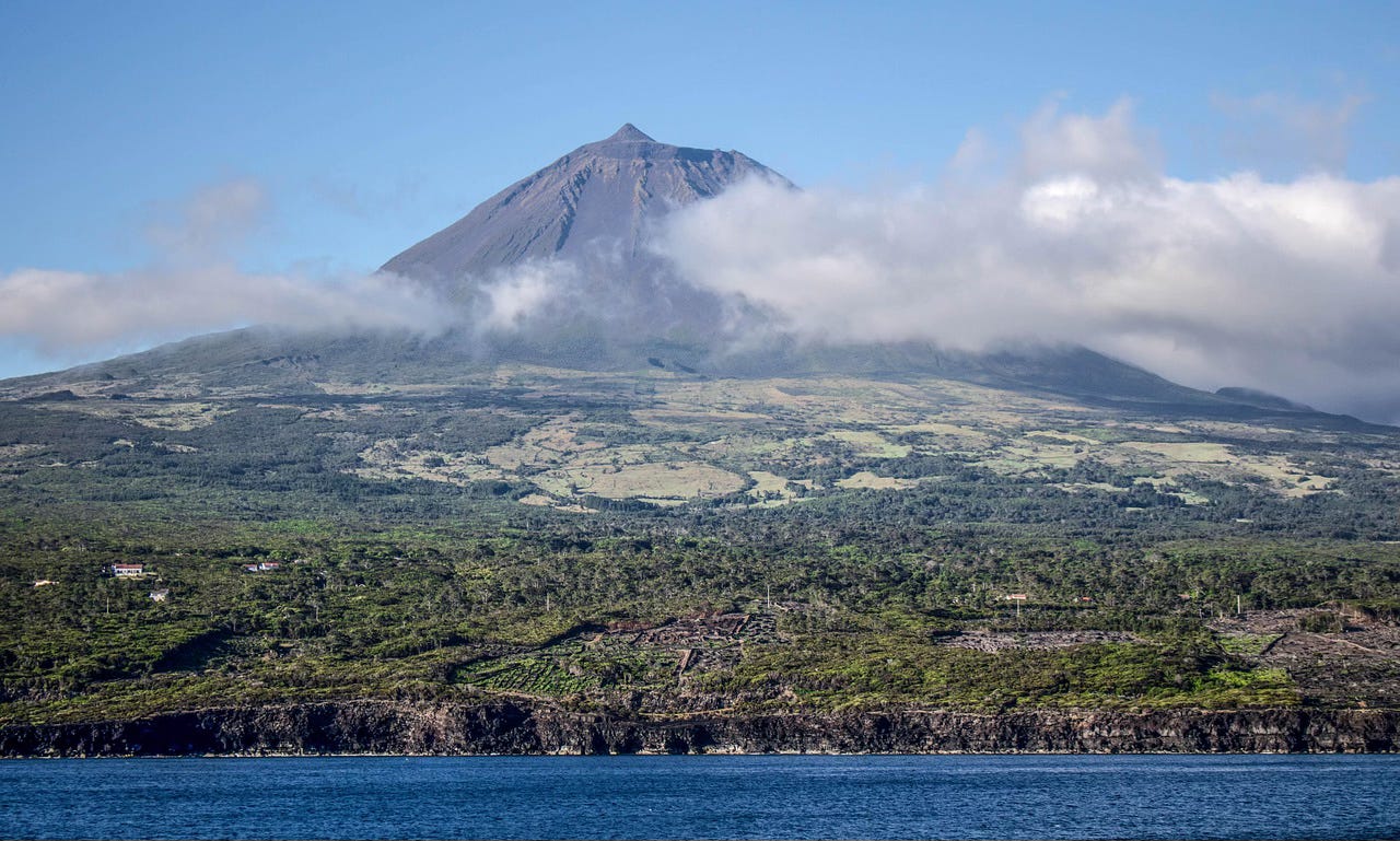 A wide landscape view of Mount Pico in Portugal
