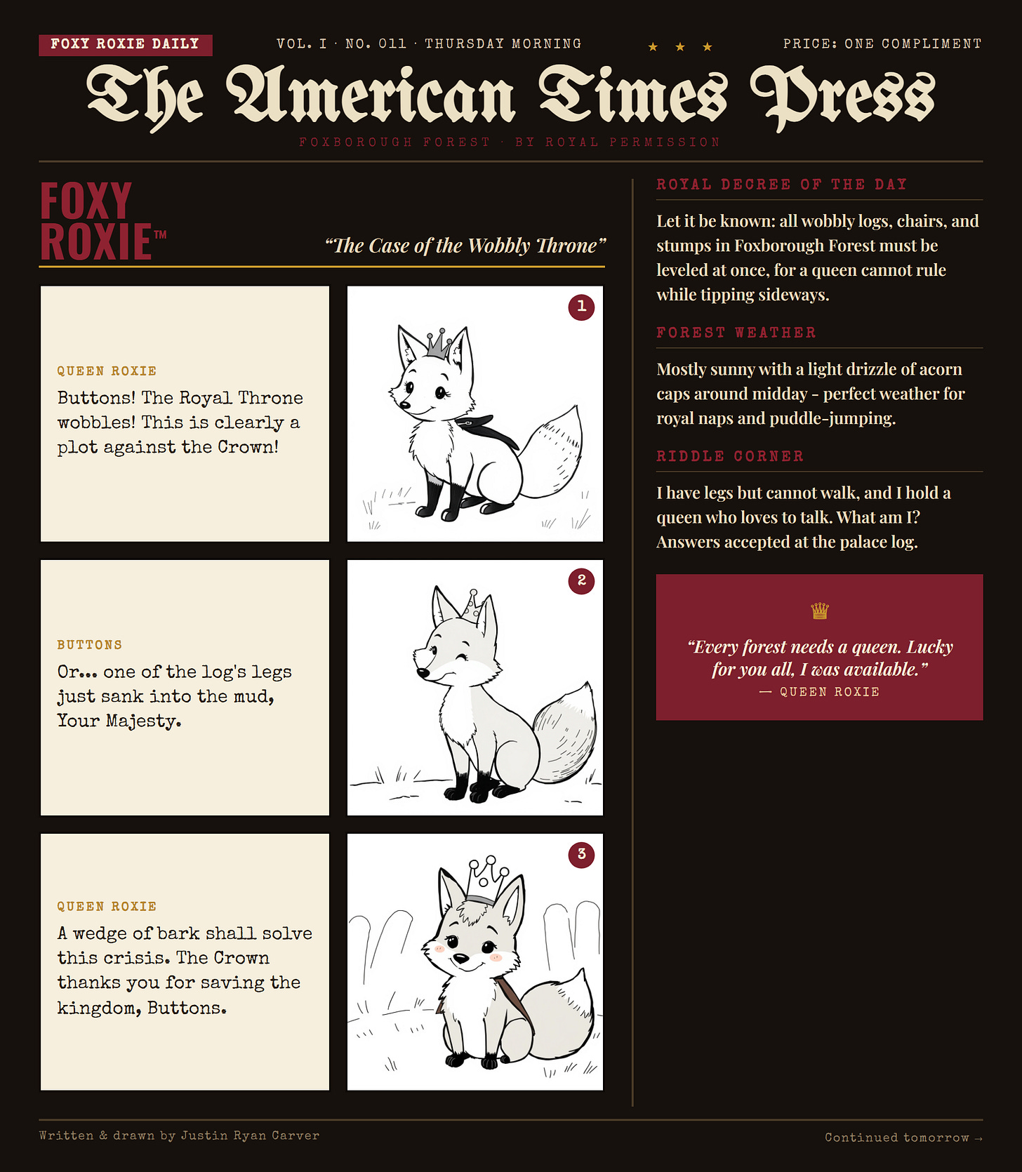 Foxy Roxie comic strip: The Case of the Wobbly Throne