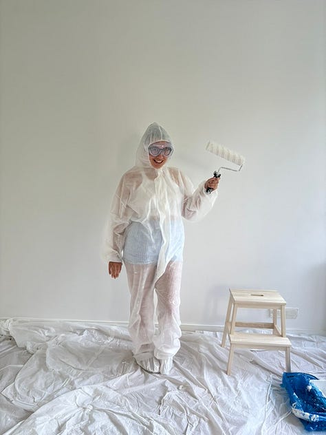 Girl in painting coveralls, journal entries