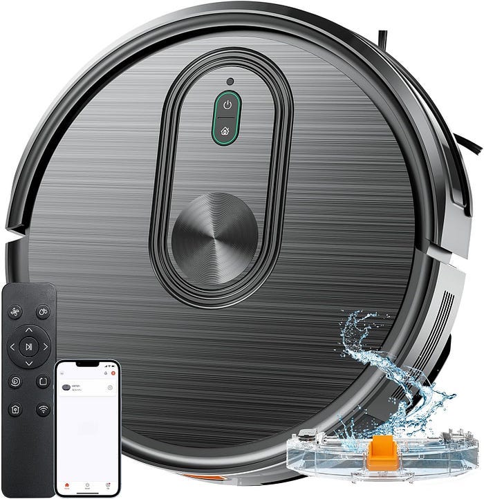 Robot Vacuum and Mop Combo, 2 in 1 Mopping Robotic Vacuum with Schedule, App/Bluetooth/Voice, Max Suction 3200Pa, Self-Charging Robot Vacuum Cleaner, Slim, Ideal for Pet Hair, Hard Floor, Carpet