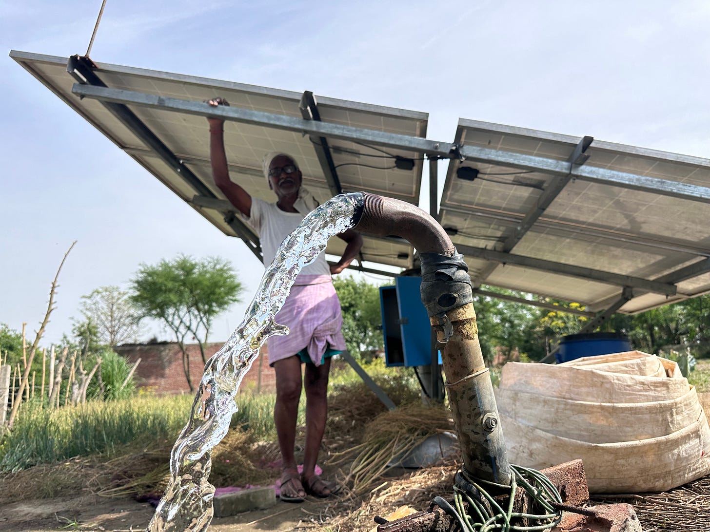 A solar-powered pump in a remote village of Uttar Pradesh, India. This is in Bahraich at a cluster of innovations overseen by Social Alpha. Picture by Chetan Bhattacharji