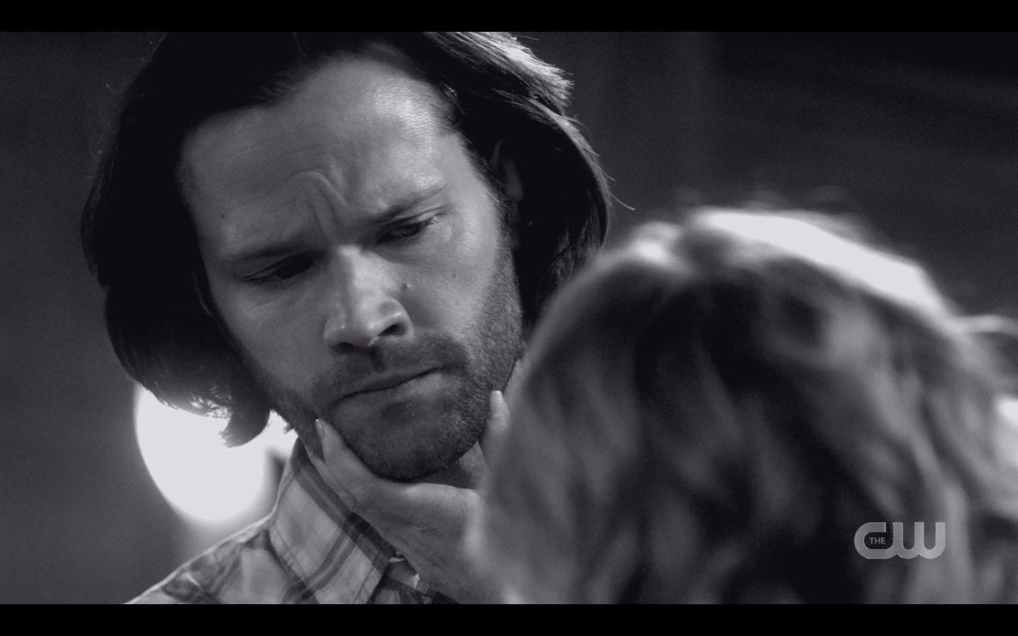 Sam Winchester reacts to Mary Samantha Smith stroking his cheek SPN 14.18 Sam Winchester reacts to Mary Samantha Smith stroking his cheek SPN 14.18
