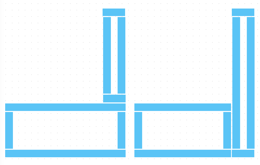 A side-by-side construction diagram comparing two framing methods for a built-in bench or cabinet. The left illustration shows a vertical divider supported by a horizontal frame member, with the divider extending upward from the seat structure. The right illustration shows the same divider extending continuously from the floor to the top frame member, creating a direct load path through the full height of the structure. The diagram highlights the difference between a partition that rests on an intermediate support and one that transfers loads directly to the base.