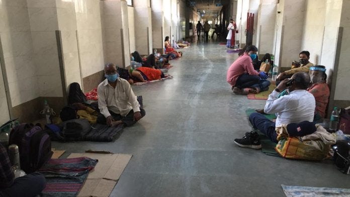 The corridor of the Covid-19 Ward 2 at the government-run Swaroop Rani Nehru Hospital, Prayagraj’s largest district hospital | Photo: Moushumi Das Gupta/ThePrint