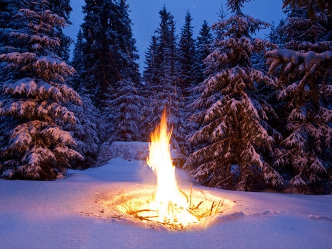 A fire in the snow

Description automatically generated