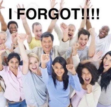 This may contain: a group of people with their hands up and the words i forgot in front of them