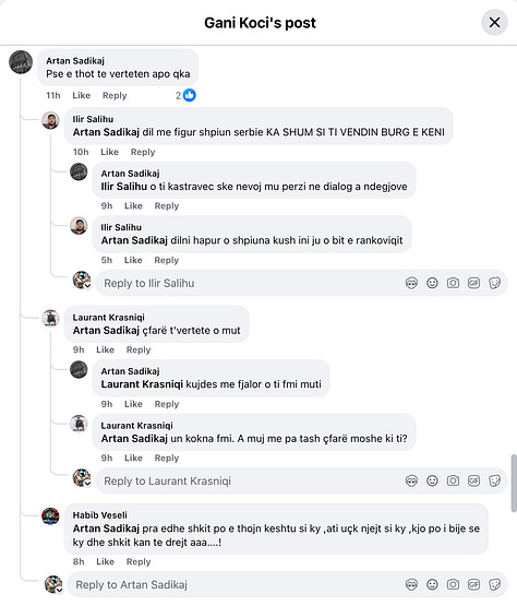 9 Out of 21 Screenshots from Gani Koci's Post.