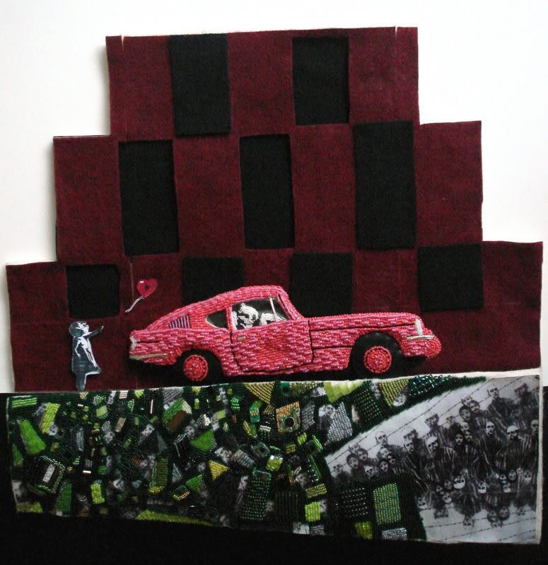 Banksy birthday balloon girl. Brick Lane, London. Graffiti wall. Pink Car. Triumph GT6. Banksy birthday balloon girl. Brick Lane, London. Graffiti wall. Pink Car. Triumph GT6.