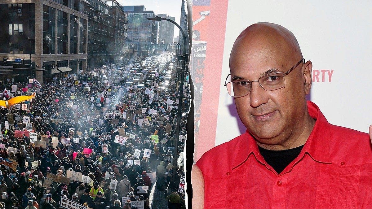 Neville Roy Singham next to protests in Minneapolis