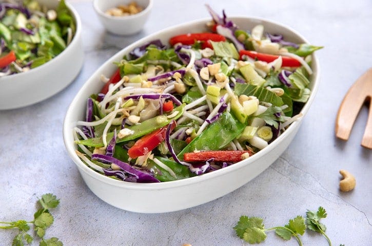 Bok choy, red cabbage, & snow pea salad