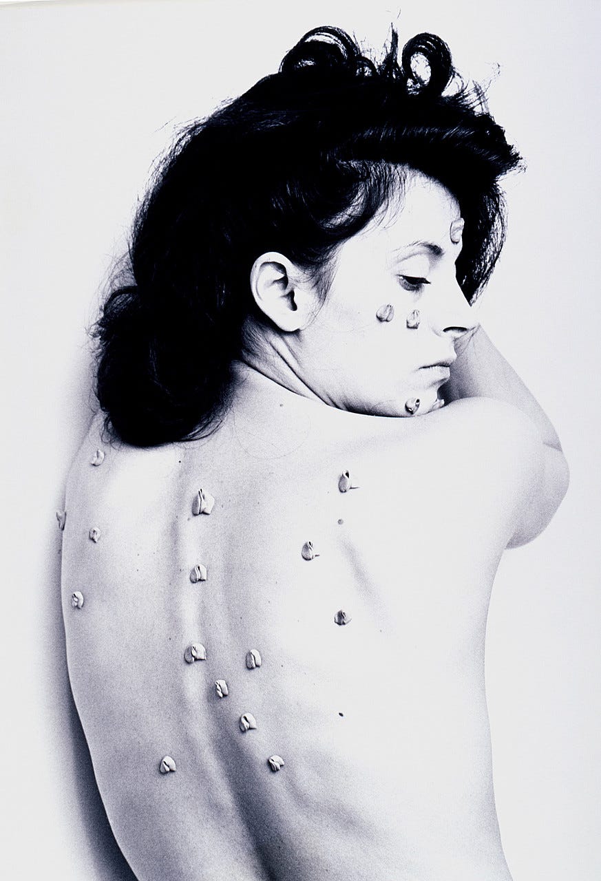 Hannah Wilke, S.O.S. Starification Object Series (Back), 1974. Gelatin silver print, 40 x 27 inches (101.6 x 68.6 cm)
