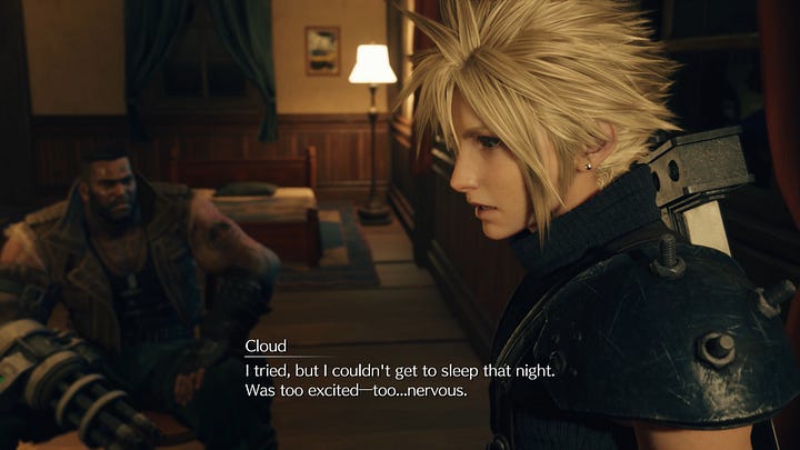 SOLDIER Cloud is late to their meeting point despite not being able to fall asleep.