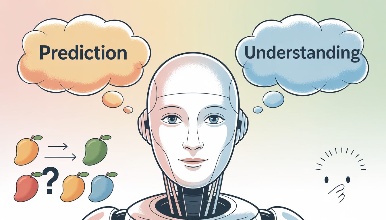 A simple illustration representing the dilemma of whether ChatGPT predicts or understands