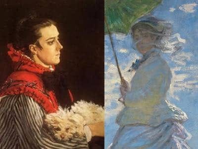 This image shows two photos painted by Claude Monet of his wife, Camille.
