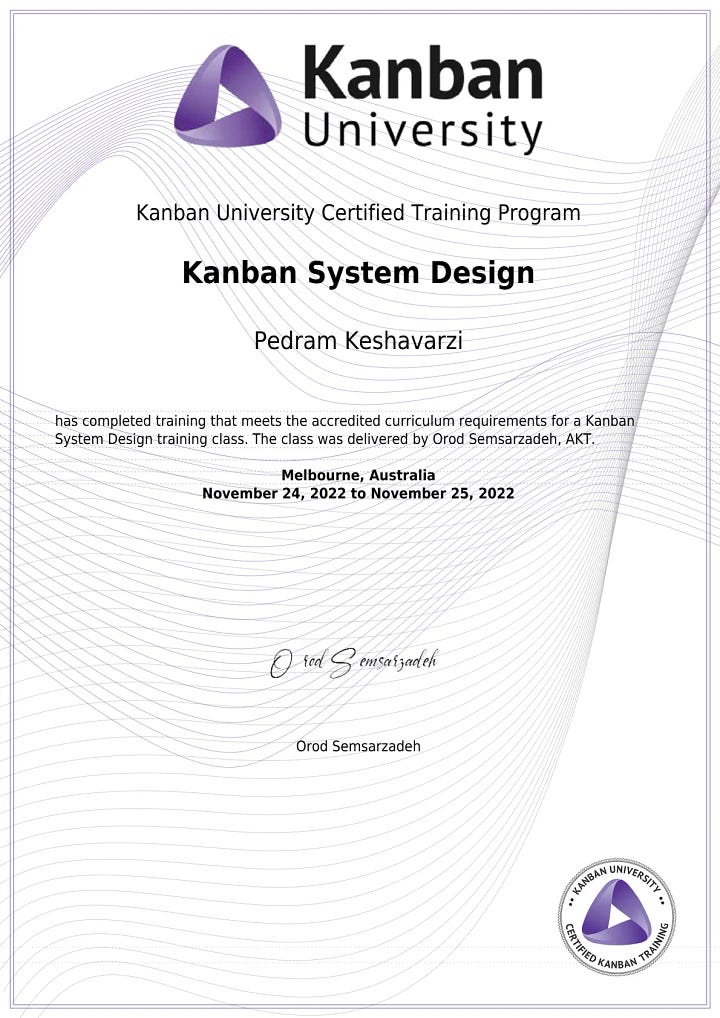 Pedram Keshavarzi's Professional Agile, Scrum, Kanban, Product Management Certificates