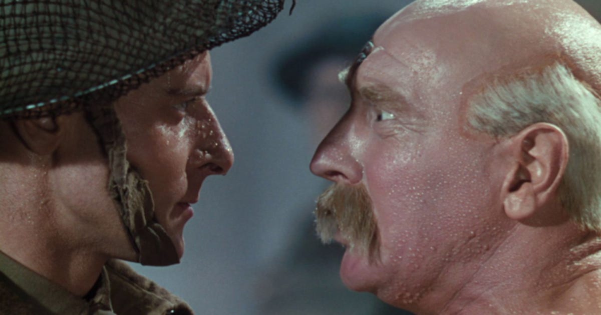 Our protagonist faces up in fury to an upstart in the military, in Colonel Blimp.