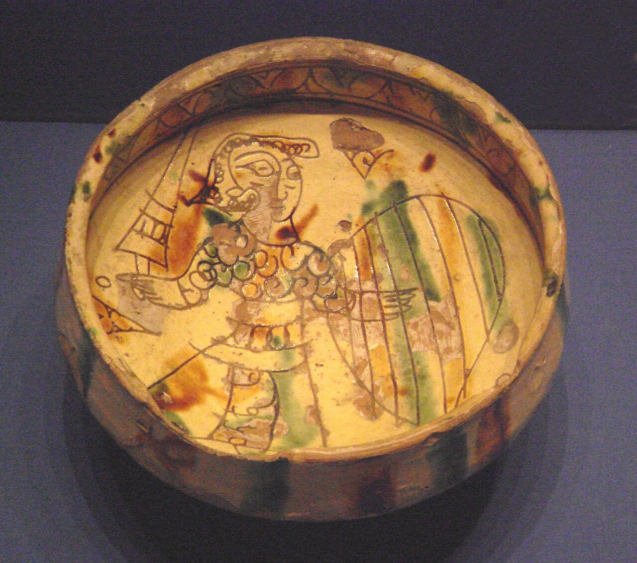 Cypriot sgraffito earthenware bowl circa 1200 to 1350 Cypriot sgraffito earthenware bowl circa 1200 to 1350