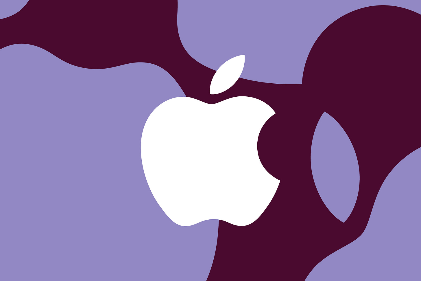 An illustration of the Apple logo on a purple background