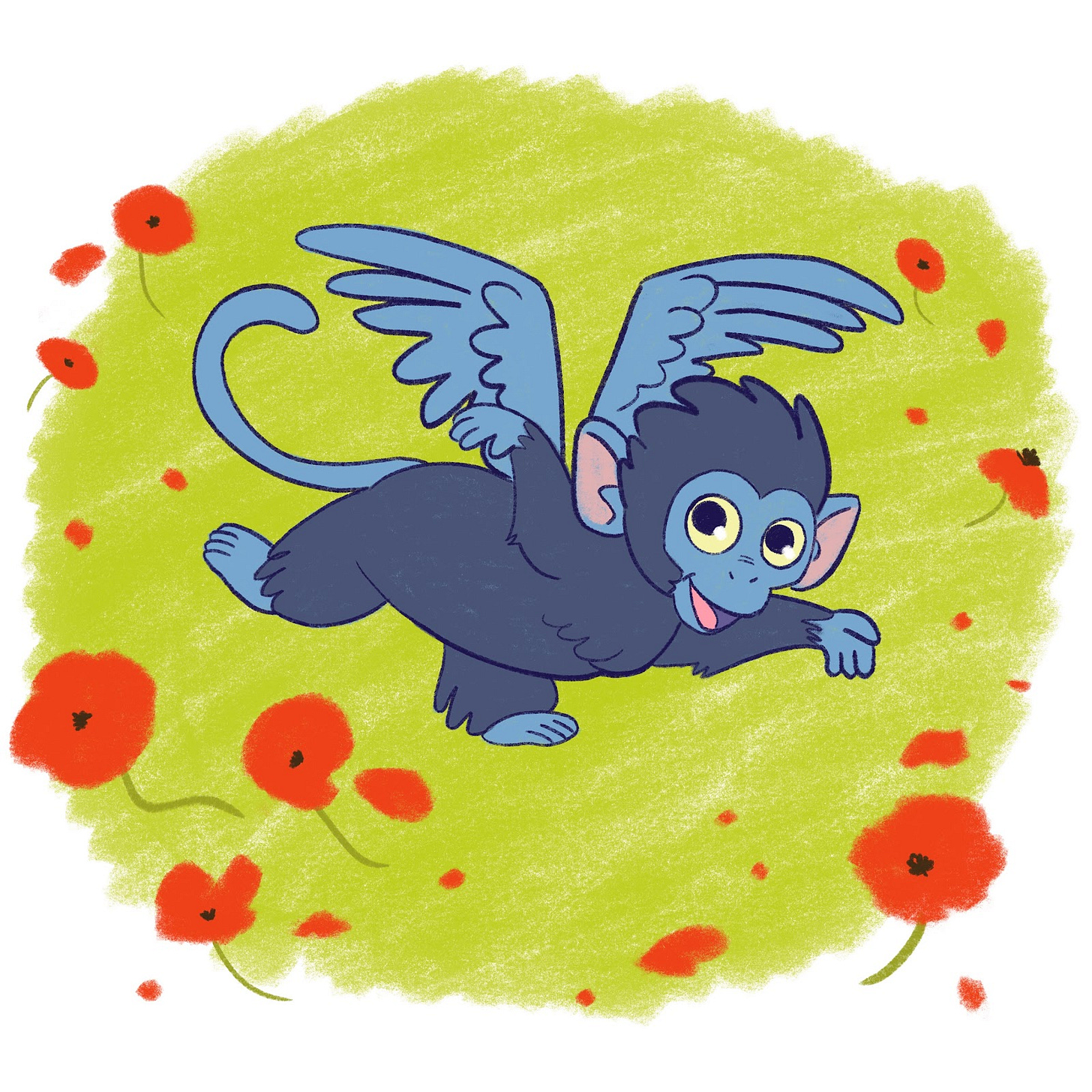 A cartoon of a monkey flying

Description automatically generated