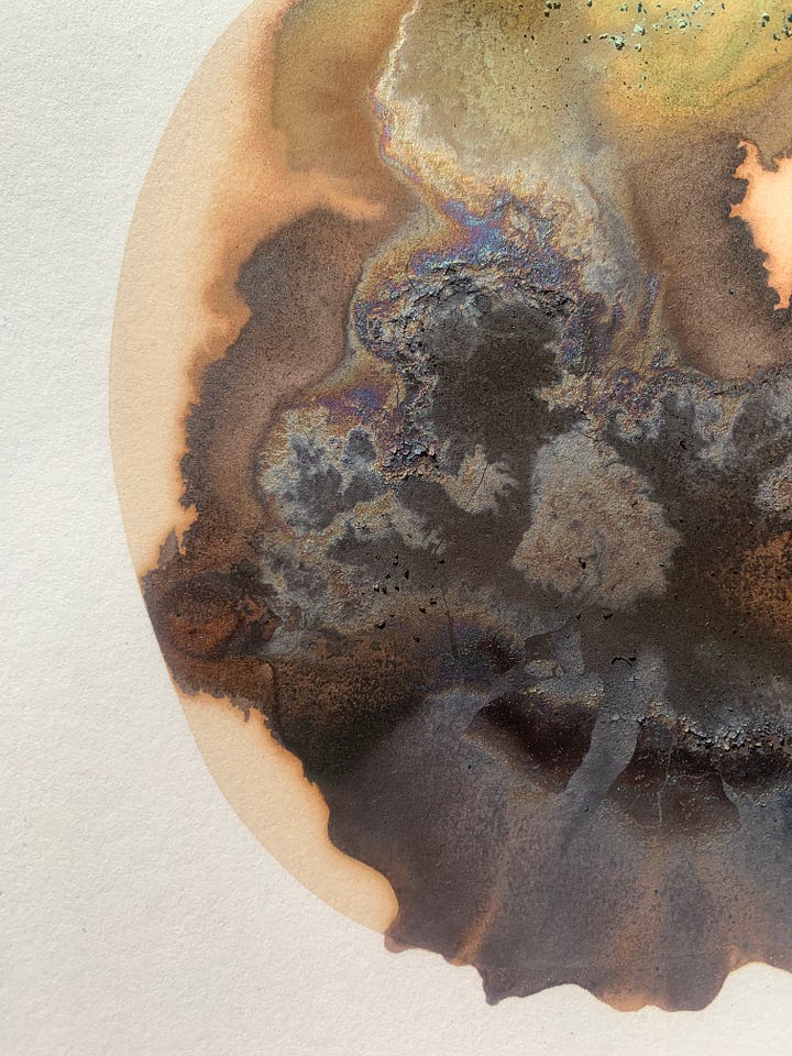 Natural ink on paper. Willow ink with added iron and copper pipe.
