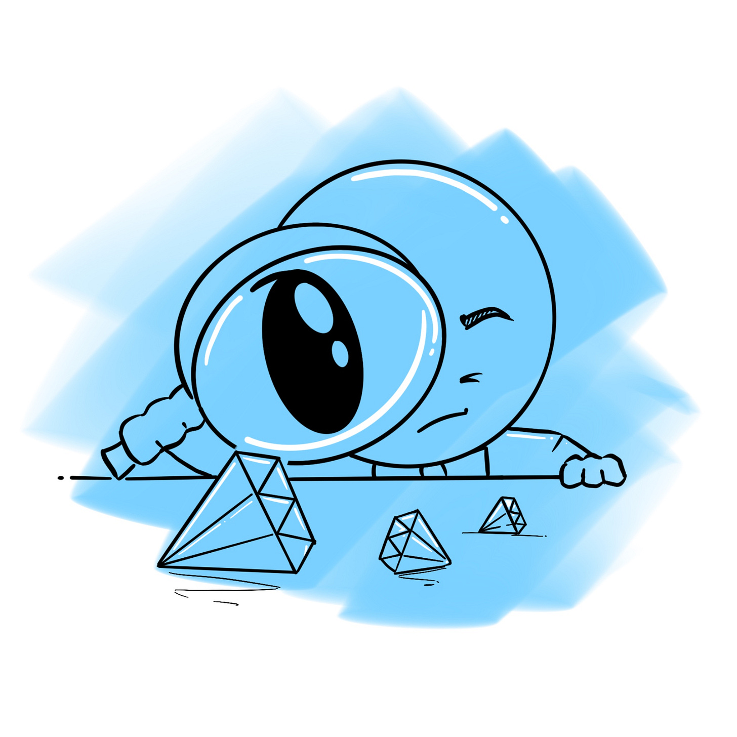 A person looking at diamonds through a lens, indicating research.