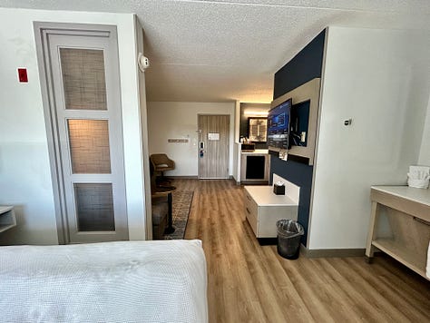 hotel, room, floor, walls, decor, bed