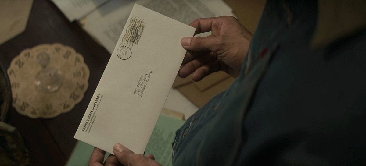 John Winchester finds letter from Kansas State University for Mary 1.10. John Winchester finds letter from Kansas State University for Mary 1.10.