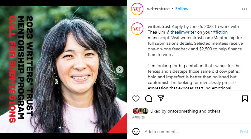 Screencap of Thea's face on the Writers Trust of Canada Instagram account
