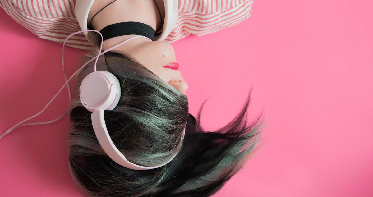 music, girl, model, fashion, ear, pink, headphones, beauty, emotions, listen, listening to music, to listen, pink background, headsets, listens to