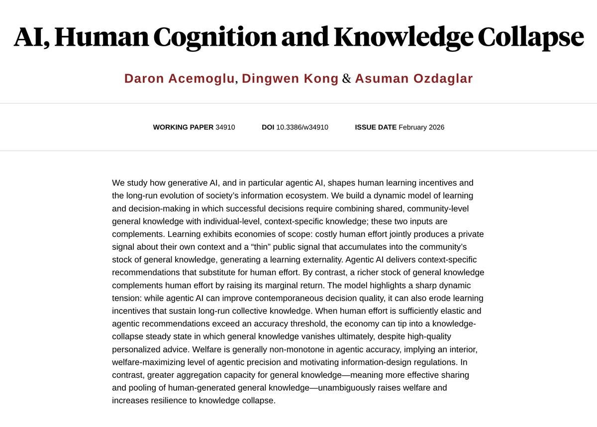 Acemoglu-NBER-Paper: Knowledge Collapse und nicht-monotone Wohlfahrt Acemoglu-NBER-Paper: Knowledge Collapse und nicht-monotone Wohlfahrt