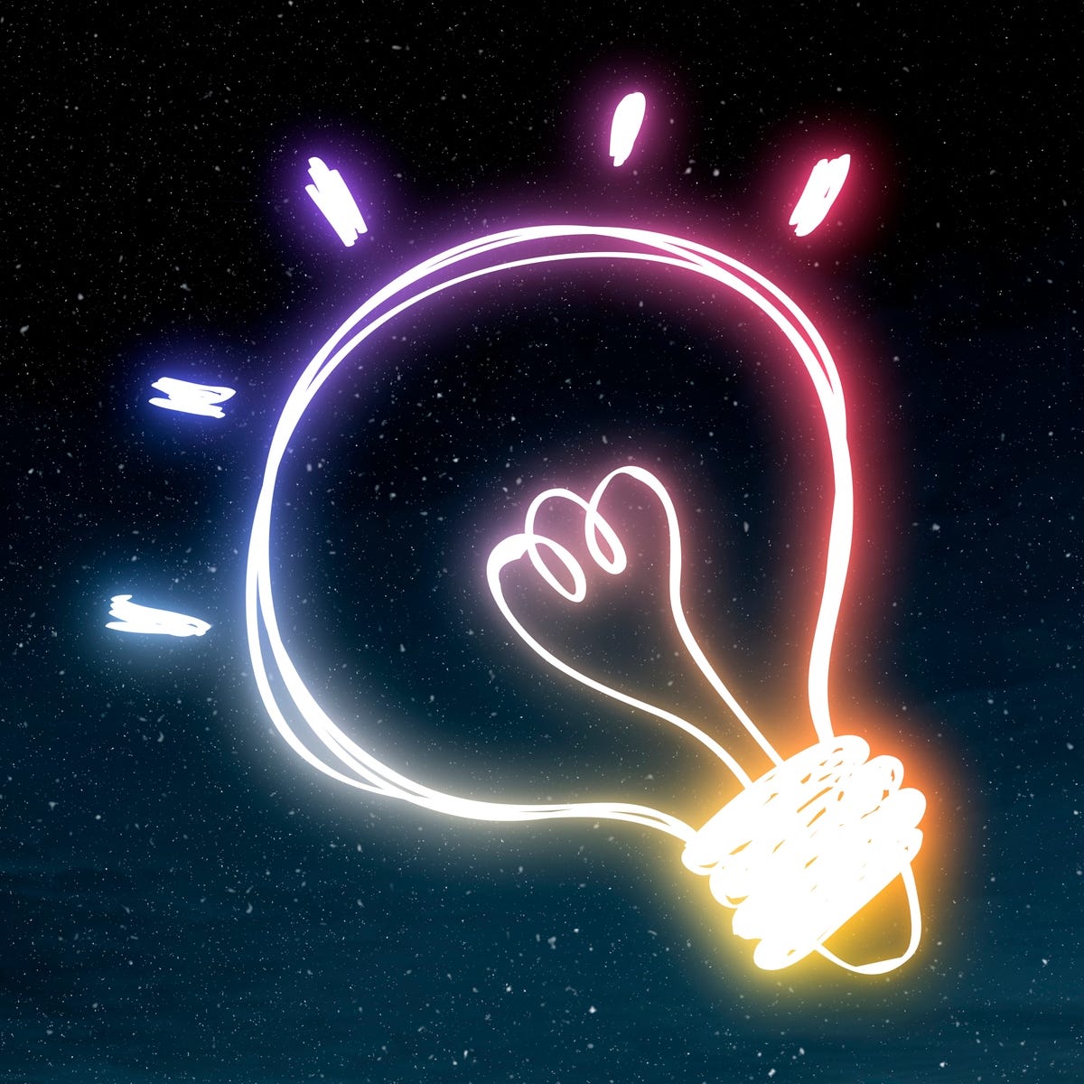 neon colored doodle of a light bulb