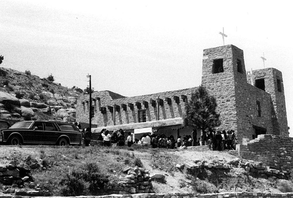 The church at McCartys can be seen to the south of I-40 after passing east of Grants.