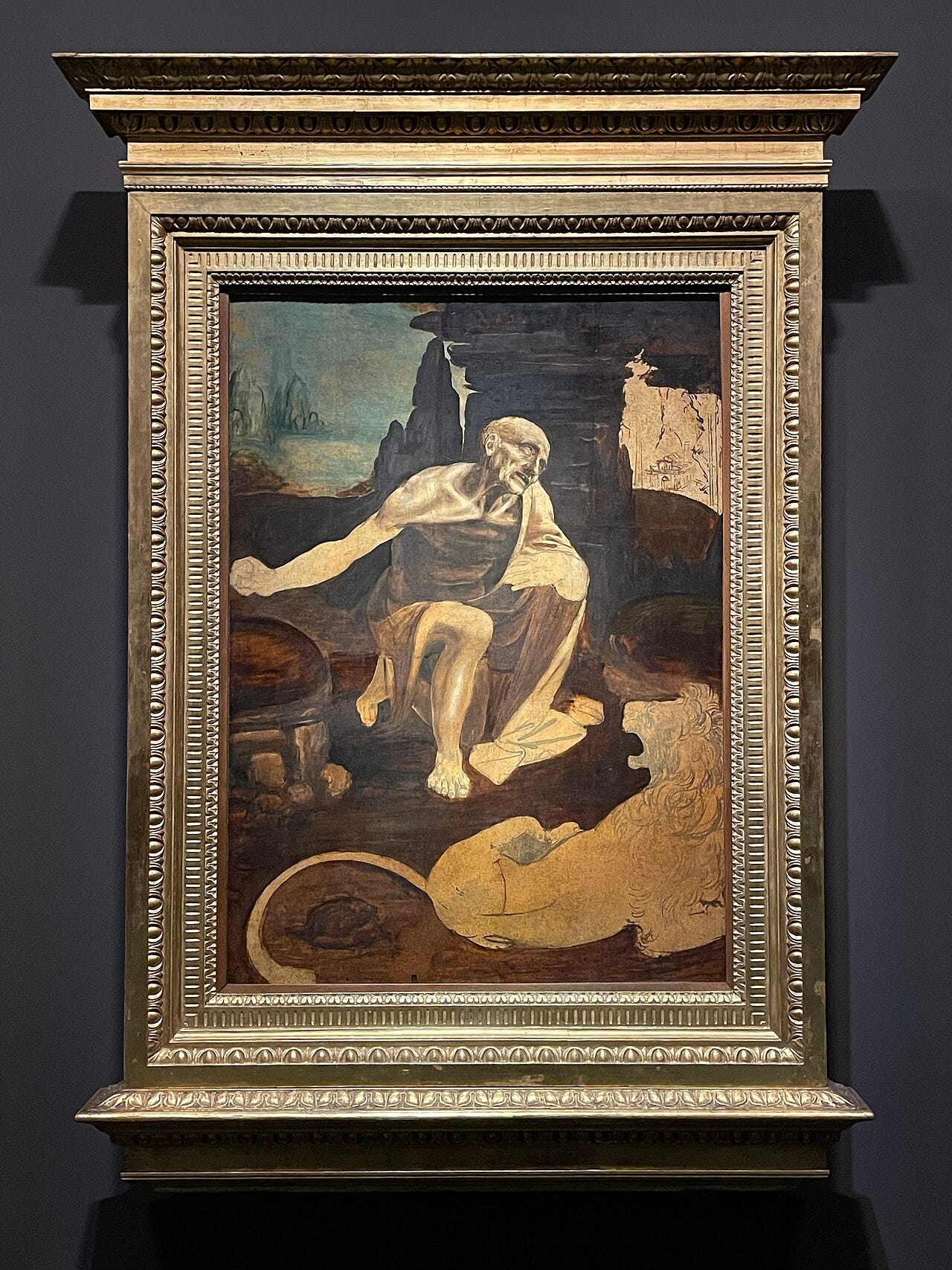Kneeling saint with lion