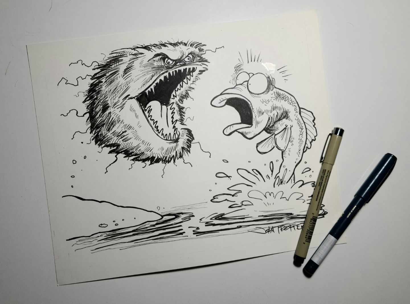 Picture of the black and white version of the Fizzgig and fish picture. Picture of the black and white version of the Fizzgig and fish picture.