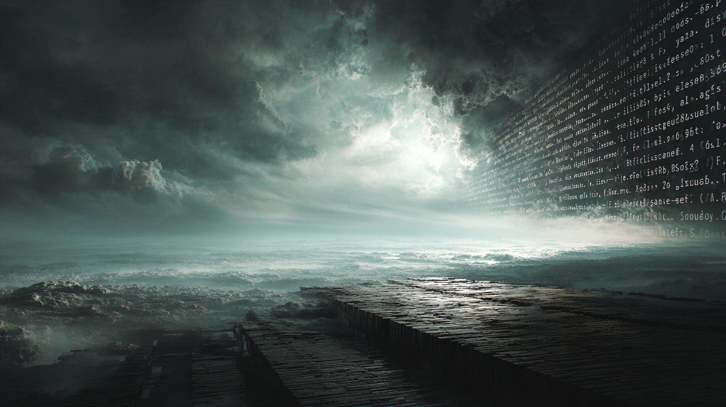 Paradigm shift from code-as-output to specifications-as-input visualised as balance scale, representing technology leadership transformation Paradigm shift from code-as-output to specifications-as-input visualised as balance scale, representing technology leadership transformation