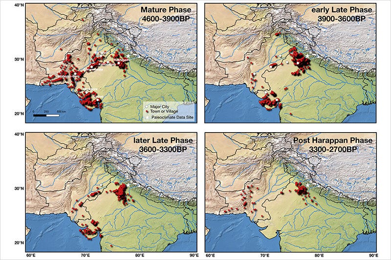 Mathematical modelling of the Indus River Valley Civilisations and rainfall amount in four different phases Mathematical modelling of the Indus River Valley Civilisations and rainfall amount in four different phases