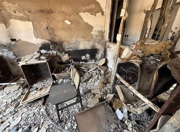 A room with broken furniture and broken cabinets

AI-generated content may be incorrect.