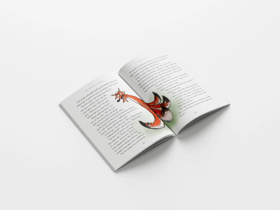 Previews of illustrations and stories from Wandering Spirits paperback edition, focused on Fox's Tails story Previews of illustrations and stories from Wandering Spirits paperback edition, focused on Fox's Tails story