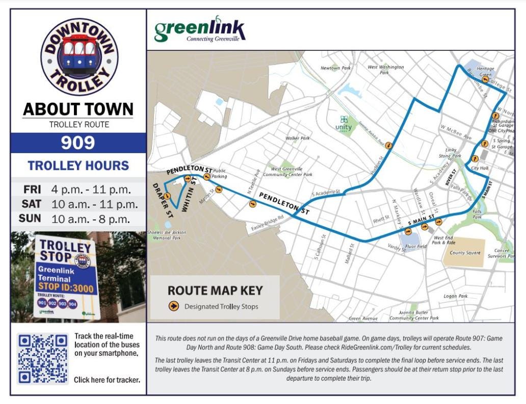 About Town Trolley Route in Greenville, SC