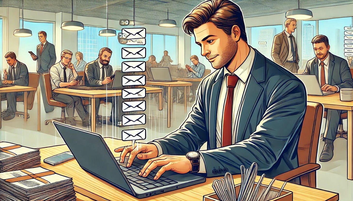 Business owner working on daily sales emails and follow-up.