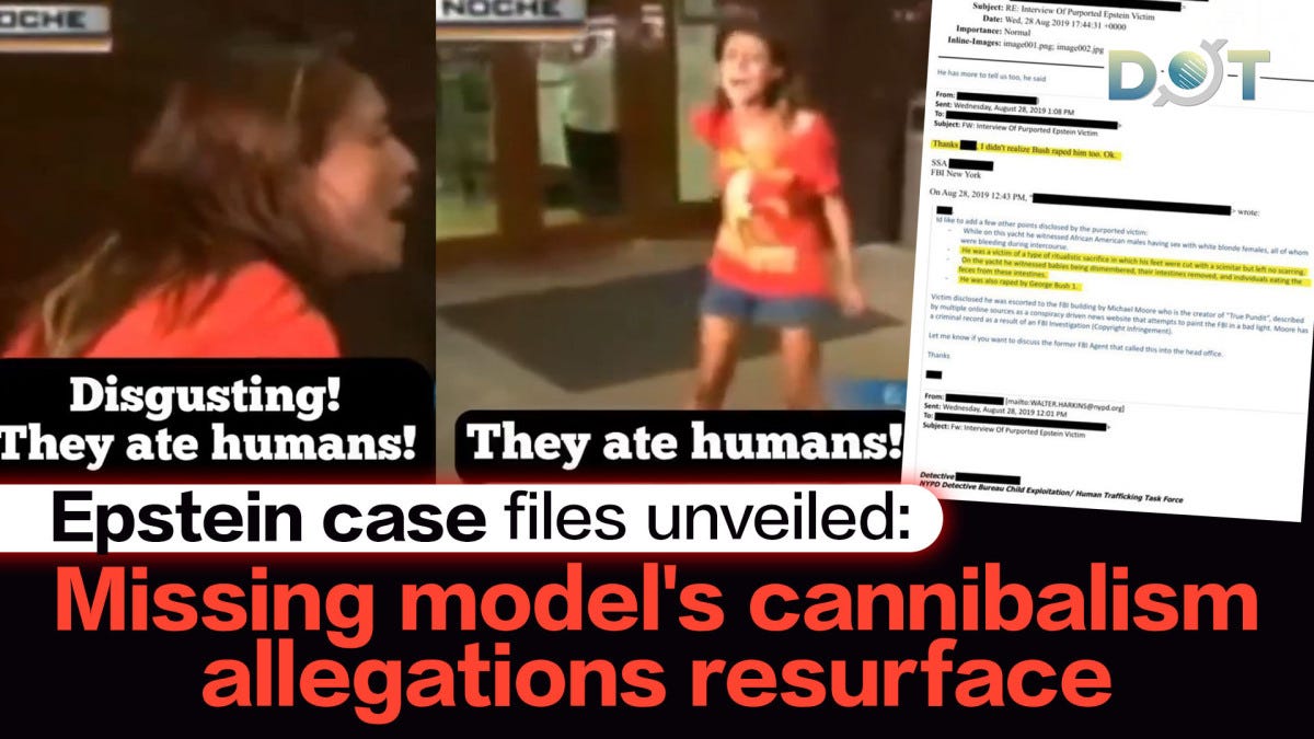 Myös aikaisempi videomateriaali naisesta, joka huutaa Epsteinin saaren eliittivierailijoiden syöneen ihmisiä, on levinnyt nyt laajalle sosiaalisessa mediassa. Videon naista ei pysty jäljittämään - videon jälkeisistä tapahtumista tai itse naisesta ei ole mitään tietoja saatavilla.