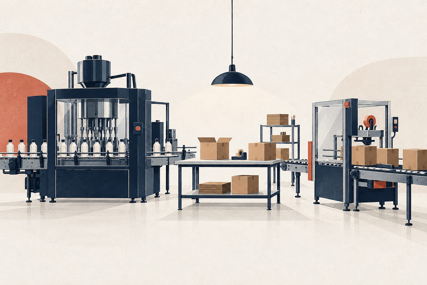 Illustrated packaging stages.
