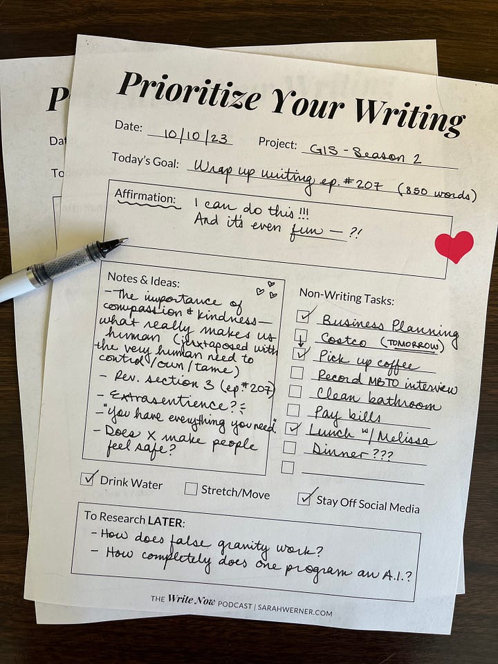 Images of the Prioritize Your Writing worksheet