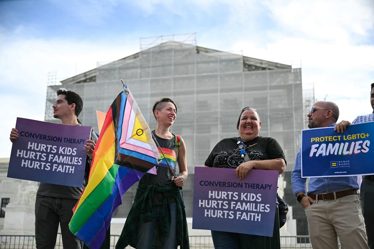 Symbolic image of LGBTQ rights and conversion therapy bans in court