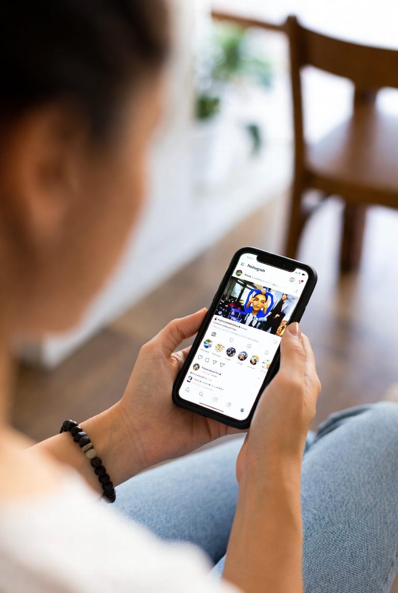 A woman uses a smartphone in a candid indoor setting with natural lighting. A woman uses a smartphone in a candid indoor setting with natural lighting.