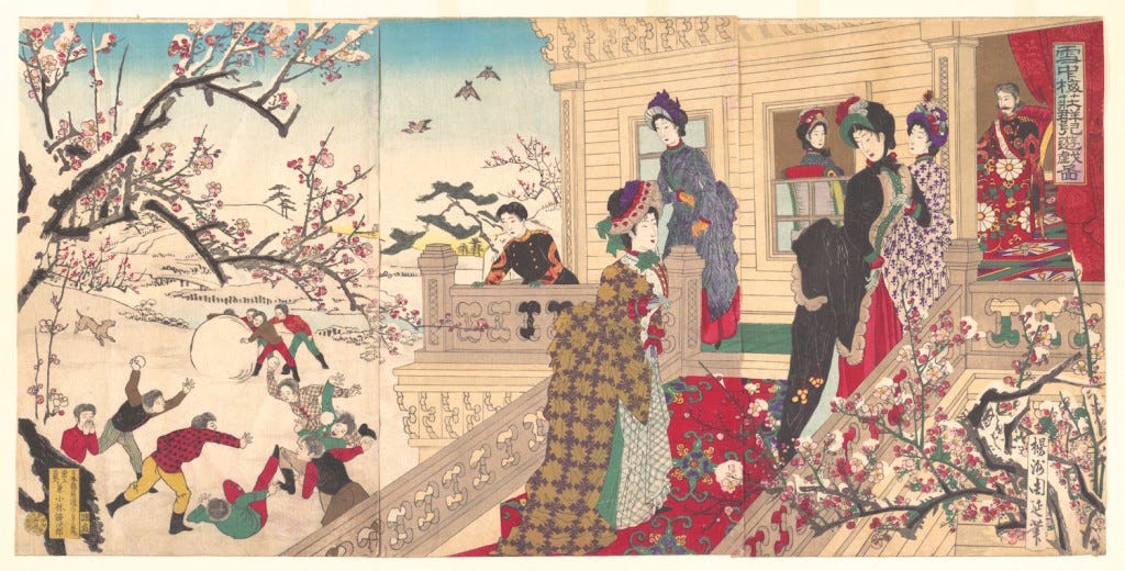 Hashimoto Chikanobus woodblock print of winter.