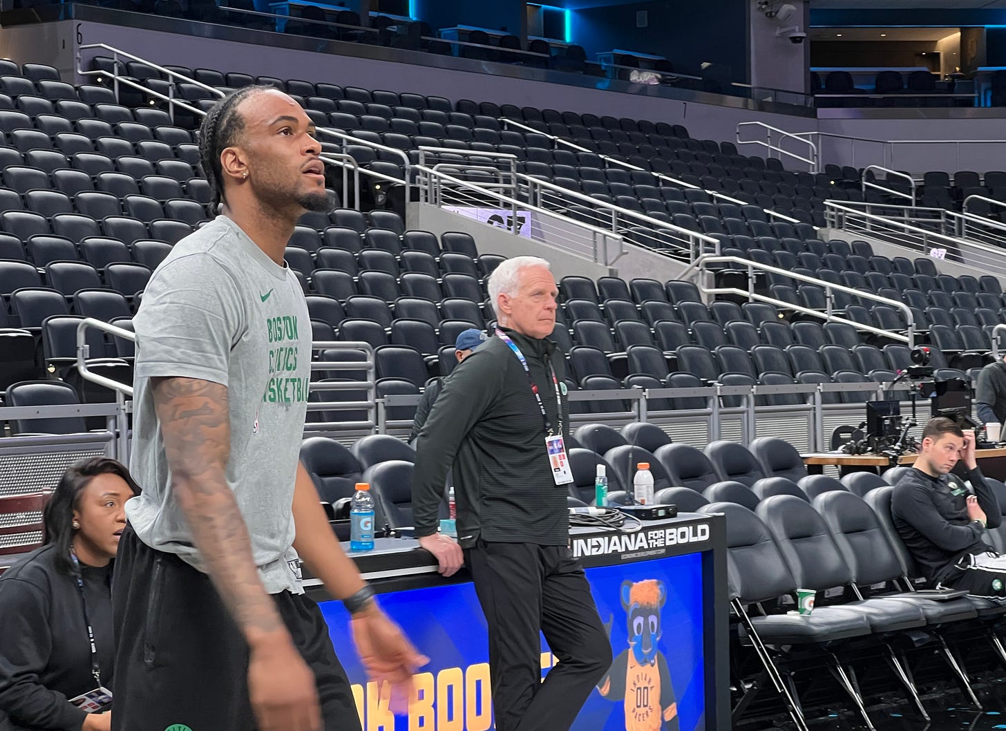 Oshae Brissett warms up before facing his former team.
