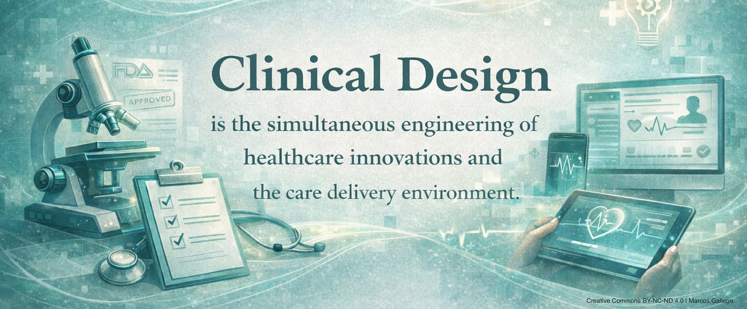 Definition of Clinical Design: Clinical Design is the simultaneous engineering of healthcare innovations and the care delivery environment